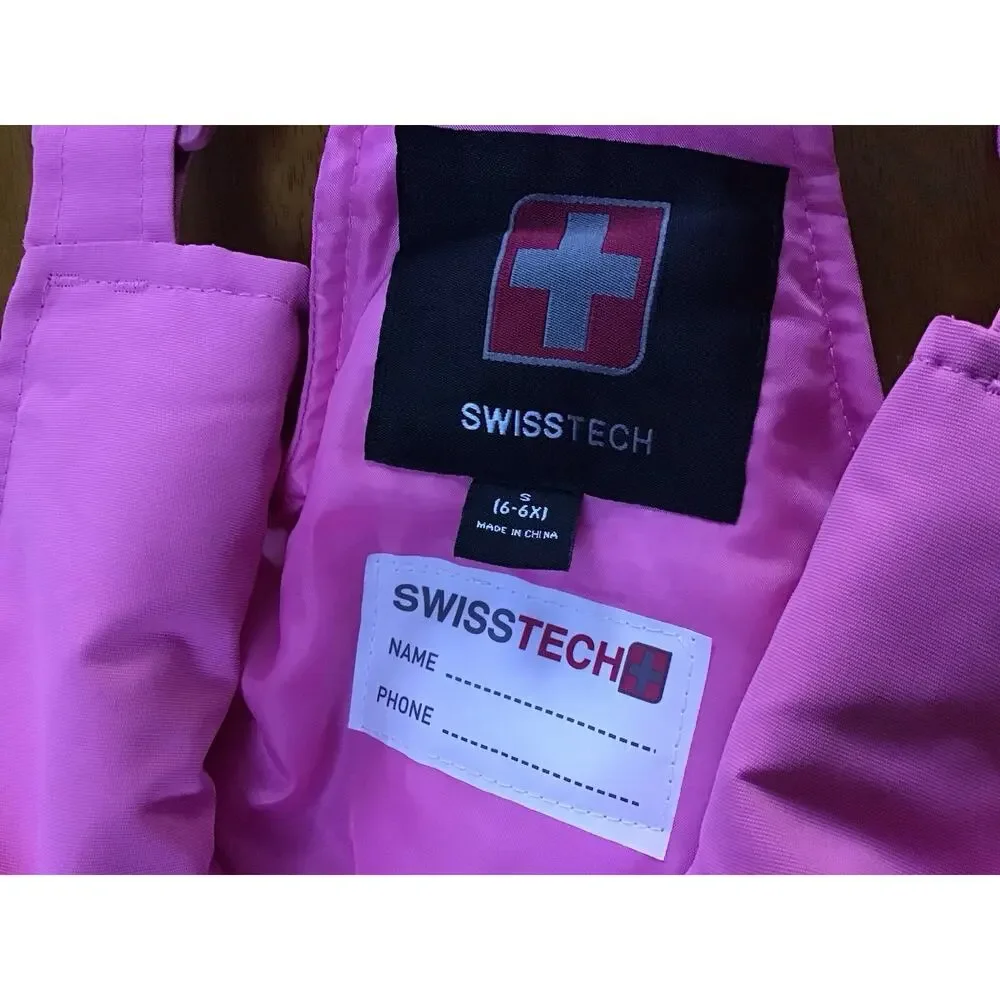 Children’s Swiss Tech Snow Pant/Overall Ski Bib Pink Sz Small 6X Reinforced Knee